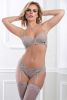 3 Pc Front Zipper Bralette With Cheekini and Stockings Set