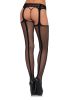 Faux Lace Up Dual Net Backseam Stockings with Attached Garterbelt