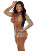 3 Pc Net Bra Top With Shrug and Boy Shorts