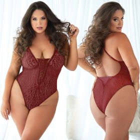 Allure Leopard Lace Up Teddy Burgundy 1X/2X Boxed