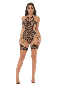 Trust Issues Halter Teddy With Leg Garters Black