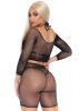 2 Pc Rhinestone Fishnet Crop Top and Biker Shorts