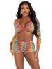 3 Pc Net Bra Top With Shrug and Boy Shorts