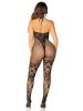Black Seamless Net and Lace Lingerie Jumpsuit