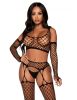 3 Pc Net Crop Top, Garter Stockings, and Matching Gloves