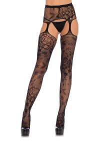 Floral Lace Stockings with Attached Waist Garterbelt