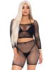 2 Pc Rhinestone Fishnet Crop Top and Biker Shorts