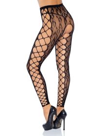 Footless Leopard Lace Crotchless Tights