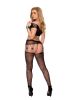 Crochet Net Suspender Bodystocking with Off the Shoulder Sleeves and Cut Out Sides