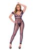 Crochet Net Footless Bodystocking with Cap Sleeves, Open Crotch
