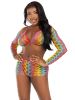 3 Pc Net Bra Top With Shrug and Boy Shorts