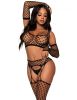 3 Pc Net Crop Top, Garter Stockings, and Matching Gloves