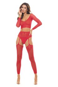 Permanent Mark Long Sleeve Top and Garter Bodystocking Red