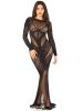 Black Lace and Net Body Con Gown