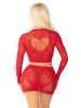 Red 2pc Rhinestone Lace and Net Crop Top with