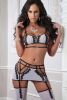 3pc Embroidered Zipper Top With Garter Mini Skirt