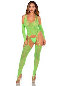 2 Pc Lace Halter Footless Cami Garter With Attached Toe Loop Stockings O/s