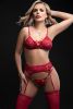 4 Pc Lace Up Bra With Garter Belt and Thong Set