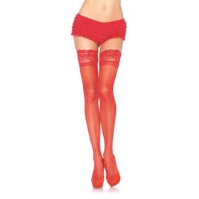 Stay Up Lace Top Sheer Thigh Highs (Option: Queen Size  Red)