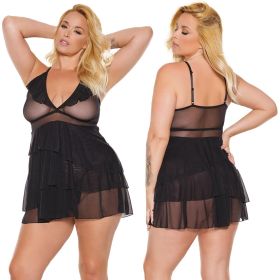Coquette Babydoll & G String (Option: Black O/S X Hanging)
