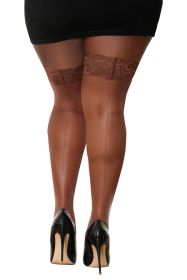 Seam Back Fishnet Thigh High (Option: Queen Size  Espresso)
