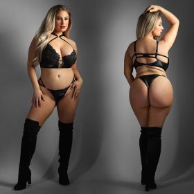 Fantasy Lingerie Edge Lace and Wetlook Longline Underwire Bra Set (Option: Black QUEEN)