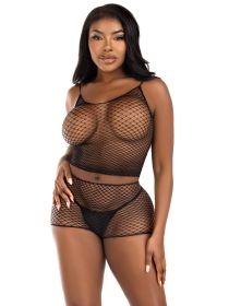 2 Pc Net Tank Top With Boy Shorts (Option: One Size  Black)