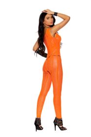 Crochet Footless Bodystocking With Open Crotch (Option: One Size  Orange)