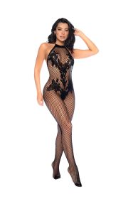Vino Noir Floral Fishnet Bodystocking (Option: Os  Black)