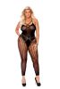 Opaque and Crochet Vertical Striped Footless Bodystocking