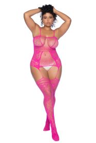 Curvy Aria Fishnet Body Stocking (Option: X  Pink)