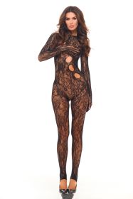 Split Up Lace Bodystocking (Option: Black  Os)