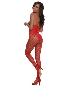 Open Cup Bodystocking (Option: One Size  Lipstick Red)
