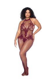 Vino Noir Floral Fishnet Bodystocking (Option: X  Cherry)