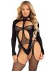 2 Pc Fishnet Suspender Lingerie Jumpsuit and Layered Opaque Teddy O/s
