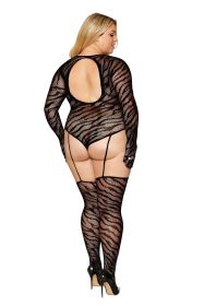 Teddy Bodystocking With Fingered Gloves (Option: Queen Size  Black)