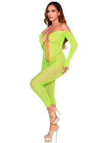 Python Net Crotchless Footless Lingerie Jumpsuit O/s (Option: Neon Green)